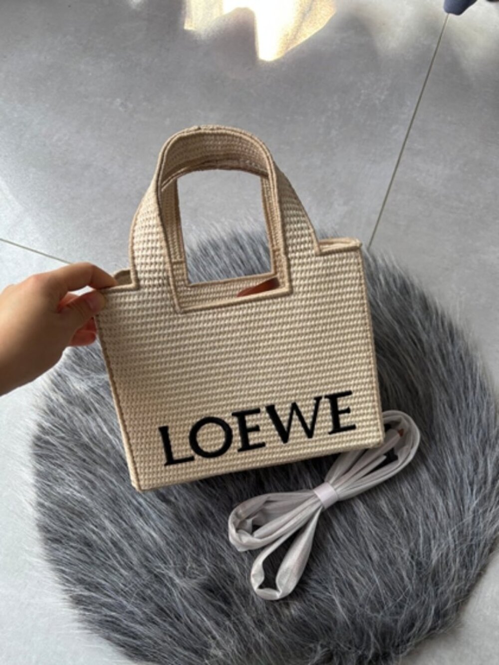 Loewe Cream Woven Mini Tote